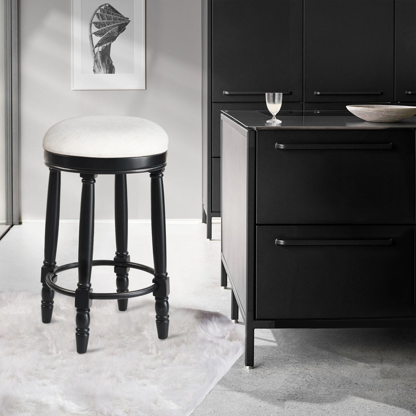 360° Swivel Wooden Barstools With Upholstered Seat, Counter Height (Set of 2)