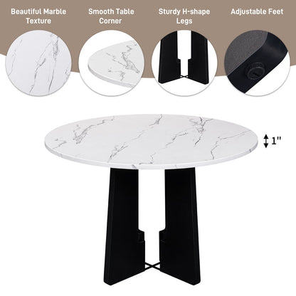 5 Piece Round Dining Table Set, Dining Table And 4 Upholstered Chairs For Dining Room, Kitchen Room, Living Room - White / Gray