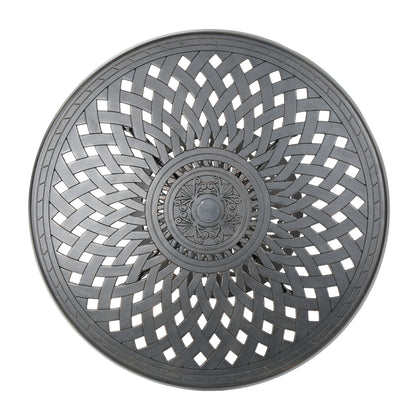 Elegant Cast Aluminum Round Bar Table With Romantic Filigree Design - Copper