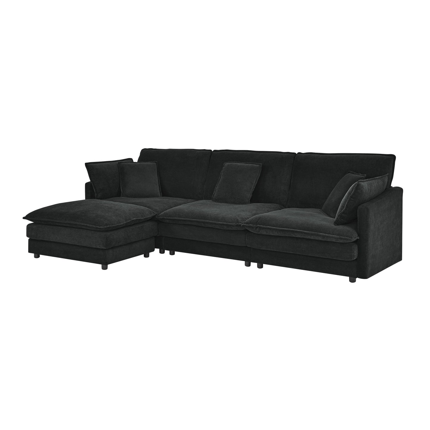 L-Shaped Sectional Sofa With Ottoman, Convertible 4 Seater Couch