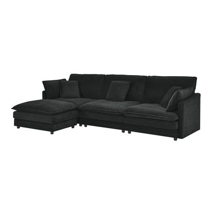 L-Shaped Sectional Sofa With Ottoman, Convertible 4 Seater Couch