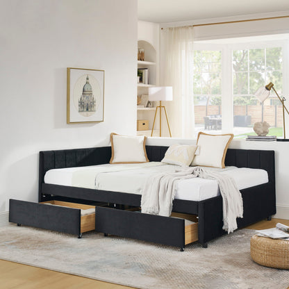 Upholstered Tufted Daybed Frame With Storage Drawers
