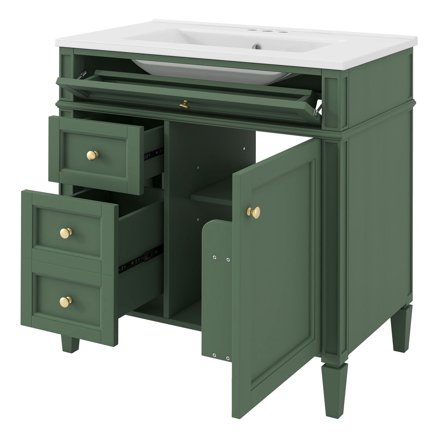 Bathroom Vanity With Top Sink, Storage Cabinet With 2 Drawers, Tip Out Drawer