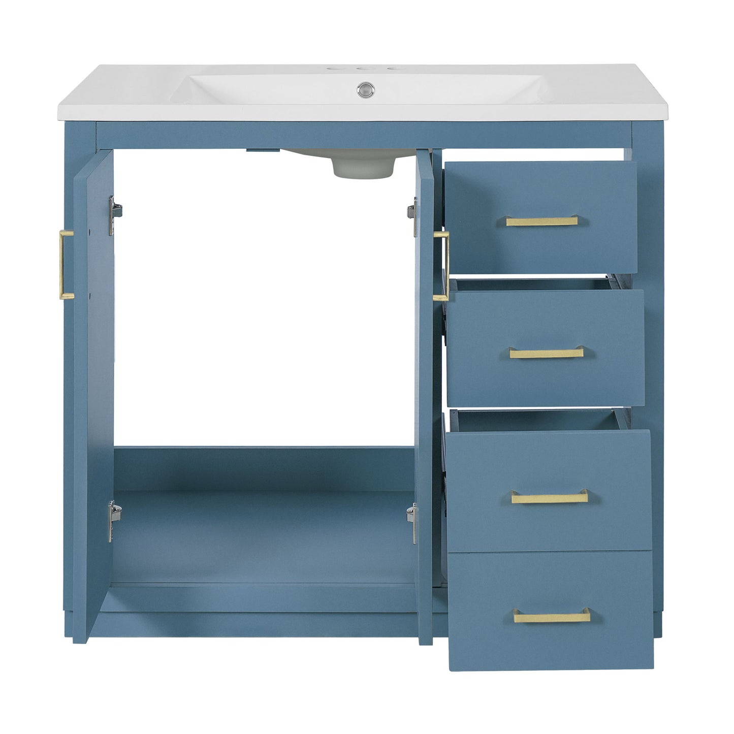 Bathroom Vanity With Sink, Storage Cabinet, Freestanding Set With 3 Drawers & Soft Closing Doors - Indigo