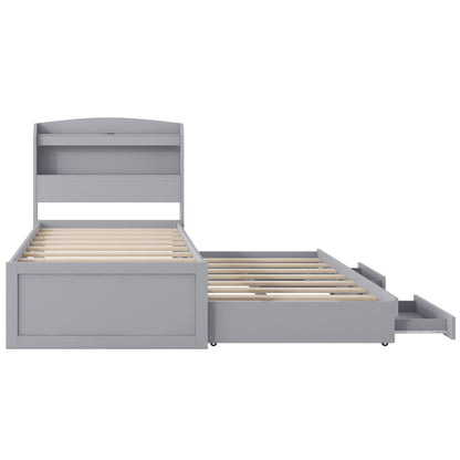 Platform Bed With LED Headboard, Charging Station, Trundle And 2 Drawers
