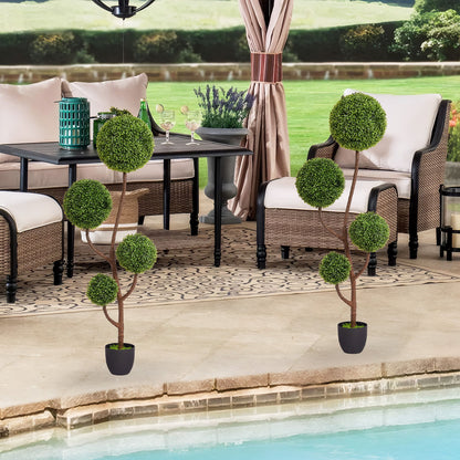Artificial Boxwood Topiary Tree Triple Ball Shaped Faux Plant 150 Cm - Green