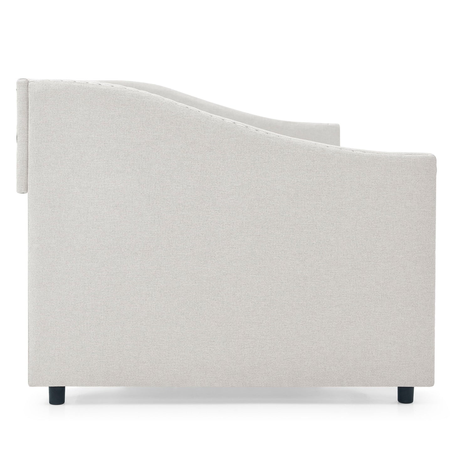 Upholstered Tufted Daybed With Drawers, Waved Arms