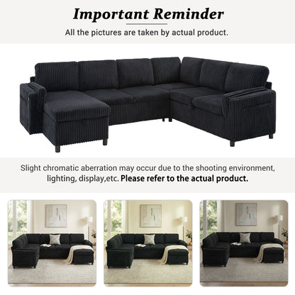 Convertible U-Shaped Sectional Sofa Bed With USB Ports And Storage