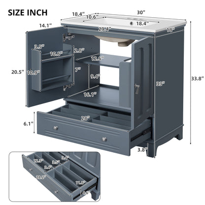 Bathroom Vanity With Sink, Cabinet With Adjustable Shelf And Drawer Divider