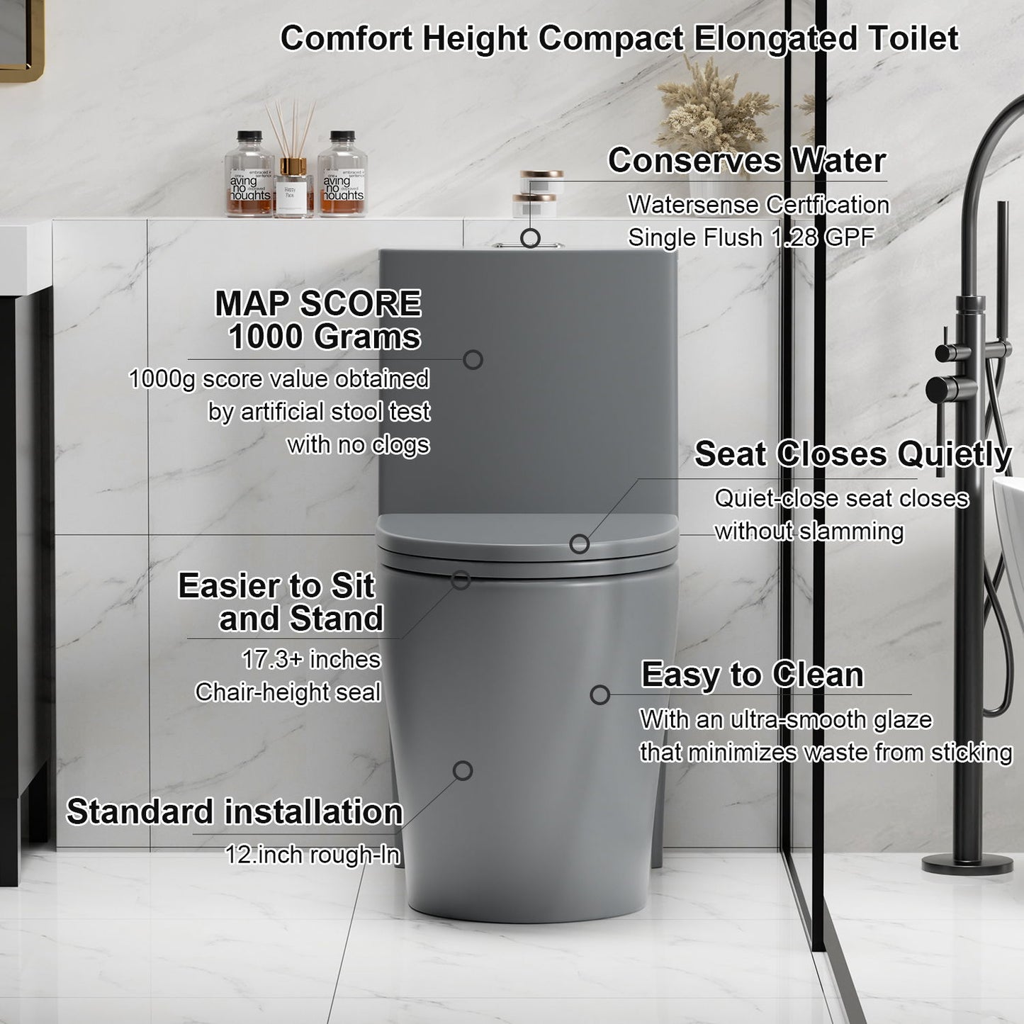 1 Piece Toilet With Tornado Flush, Dual Flush, And ADA Height Comfort Chair