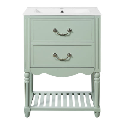 Wave Design Bathroom Vanity With Sink, 2 Drawers And Open Shelf