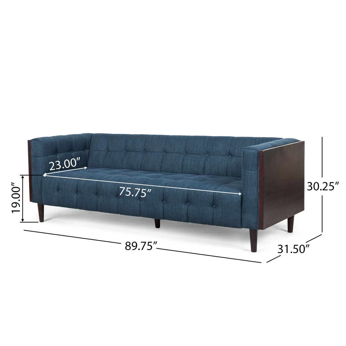 Contemporary Mid-Century Charm 3 Seater Sofa With Button Tufted Waffle Stitching