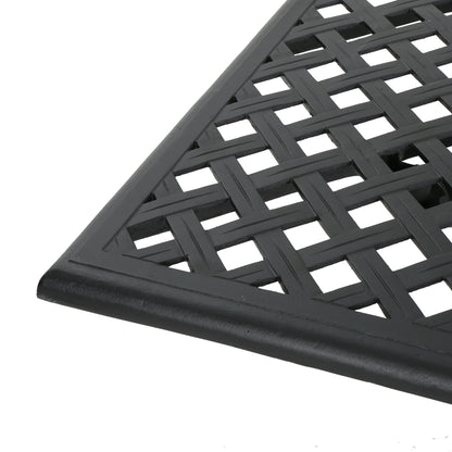 Outdoor Aluminum Dining Table With Lattice Design And Center Umbrella Hole - Black