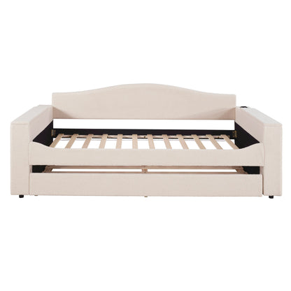 Upholstered Daybed With Storage Armrests, Trundle And Latest Integrated tooth Audio System