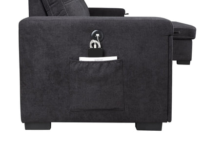 Toby - Woven Fabric Reversible Sleeper Sectional Sofa With Storage Chaise Cup Holder Charging Ports And Pockets