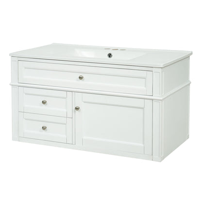 Modern Wall Mounted Floating Cabinet With Double Drawer And Sink