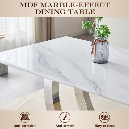Rectangular Dining Table - Silver / White