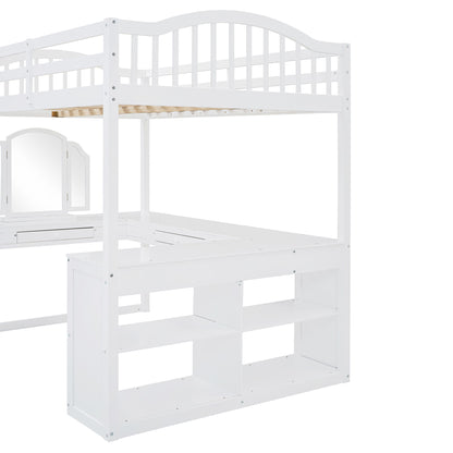 Loft Bed With Drawers, Cabinet, Shelves With Desk