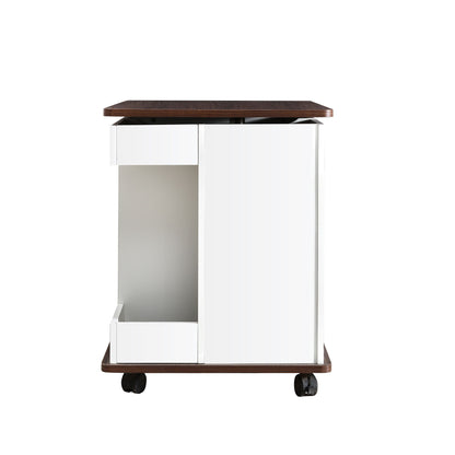 Adjustable End Table With Wheels, 360°Rotating Top And Storage Space