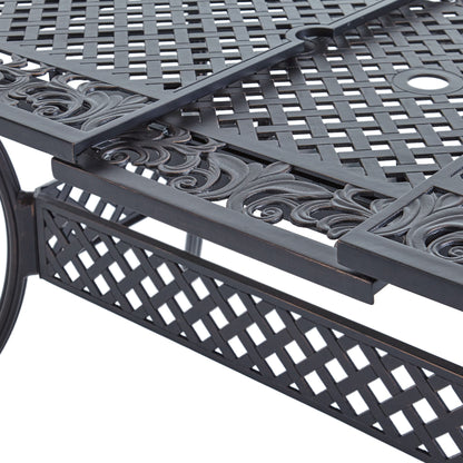 Outdoor Extendable Aluminum Dining Table With Pattern Table Top And Curved Legs - Copper