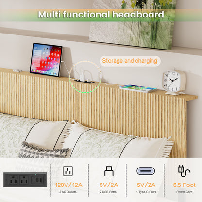 Floating Bedstead With Charging Station And LED Lights