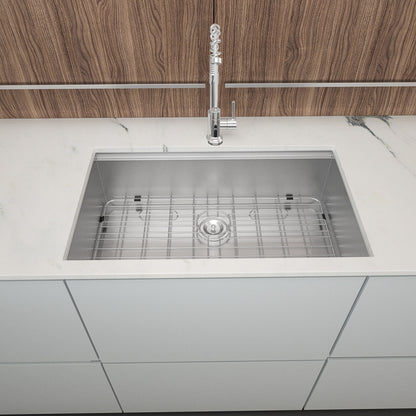 30" Undermount Kitchen Sink 16 Gauge Ledge Workstation - Brushed Nickel