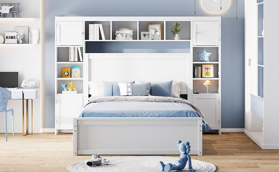 Bed With All In One Cabinet, Shelf And Sockets, Trundle
