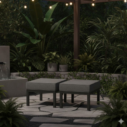 Patio Ottomans With Cushions, All-Weather Footrests (Set of 2)