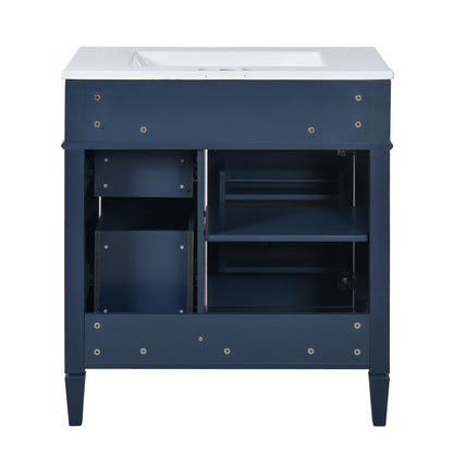 Bathroom Vanity With Top Sink, 2 Doors And 3 Drawers, Freestanding Set With Mirror Cabinet