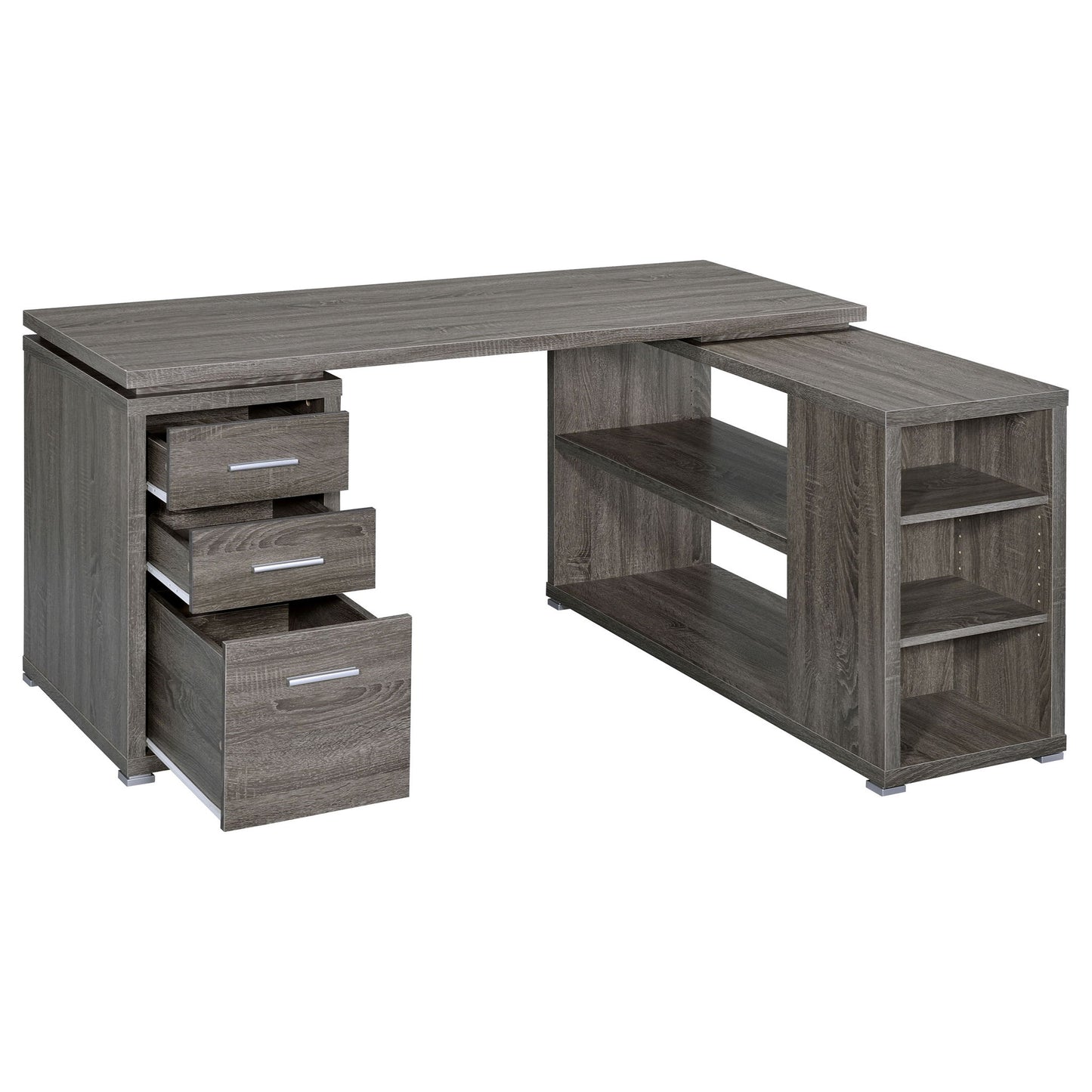 Tona - L-Shape Computer Desk With 3 Drawers And 5 Shelves