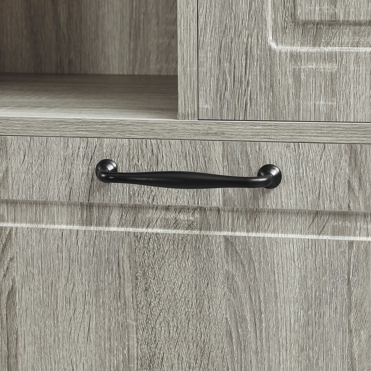 Modern Tall Storage Cabinet With Adjustable Shelves, Flip-Out Basket & Enclosed Doors