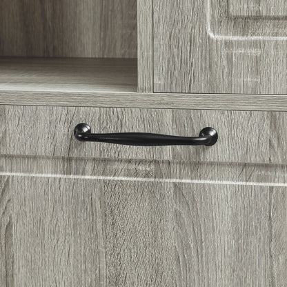 Modern Tall Storage Cabinet With Adjustable Shelves, Flip-Out Basket & Enclosed Doors