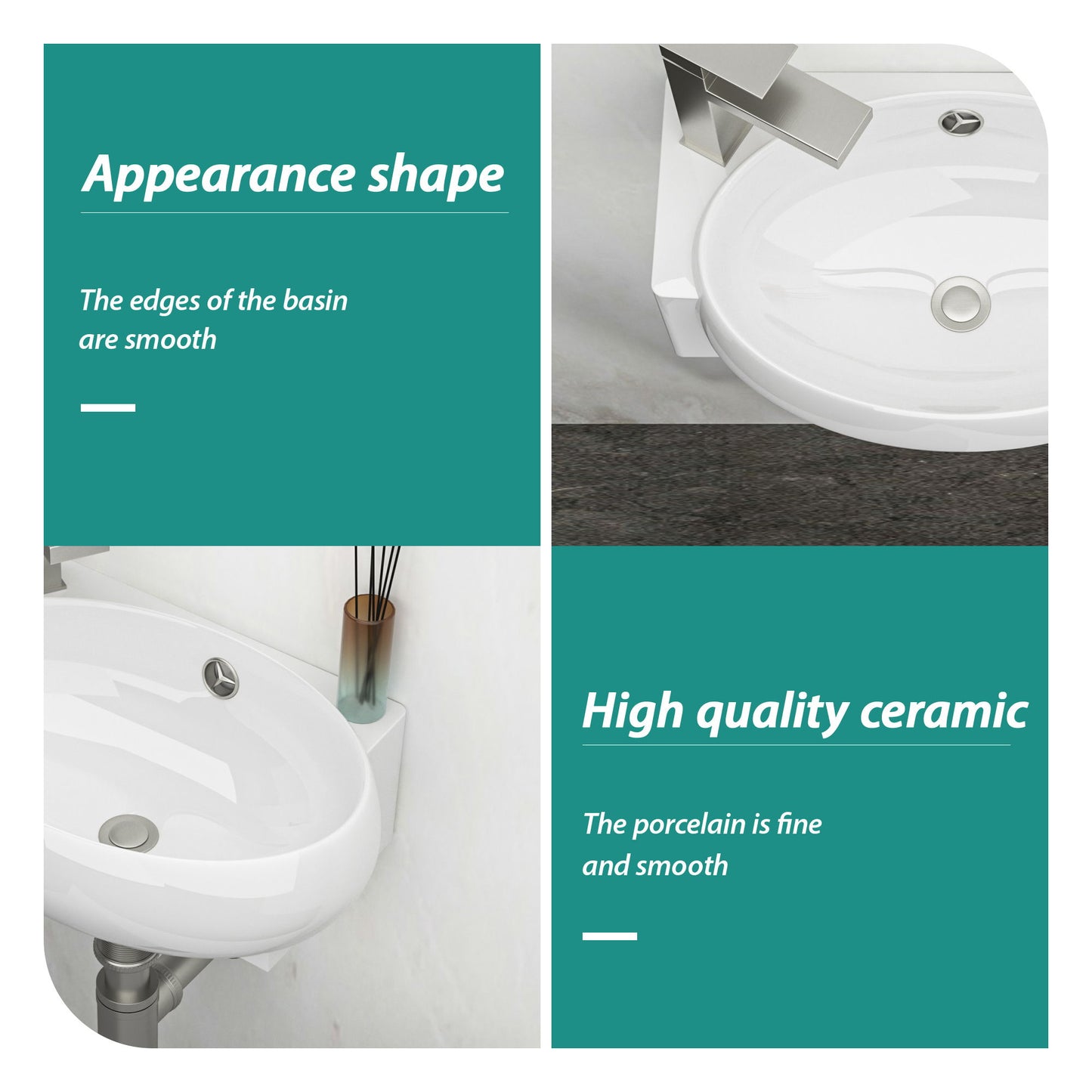 Modern Aesthetic Rectangle Wall Mount Bathroom Sink With Single Faucet Hole