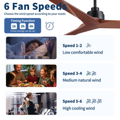 Ceiling Fan Without Light, DC Motor, No Light, Quiet Reversible Ceiling Fan For Living Room - Black
