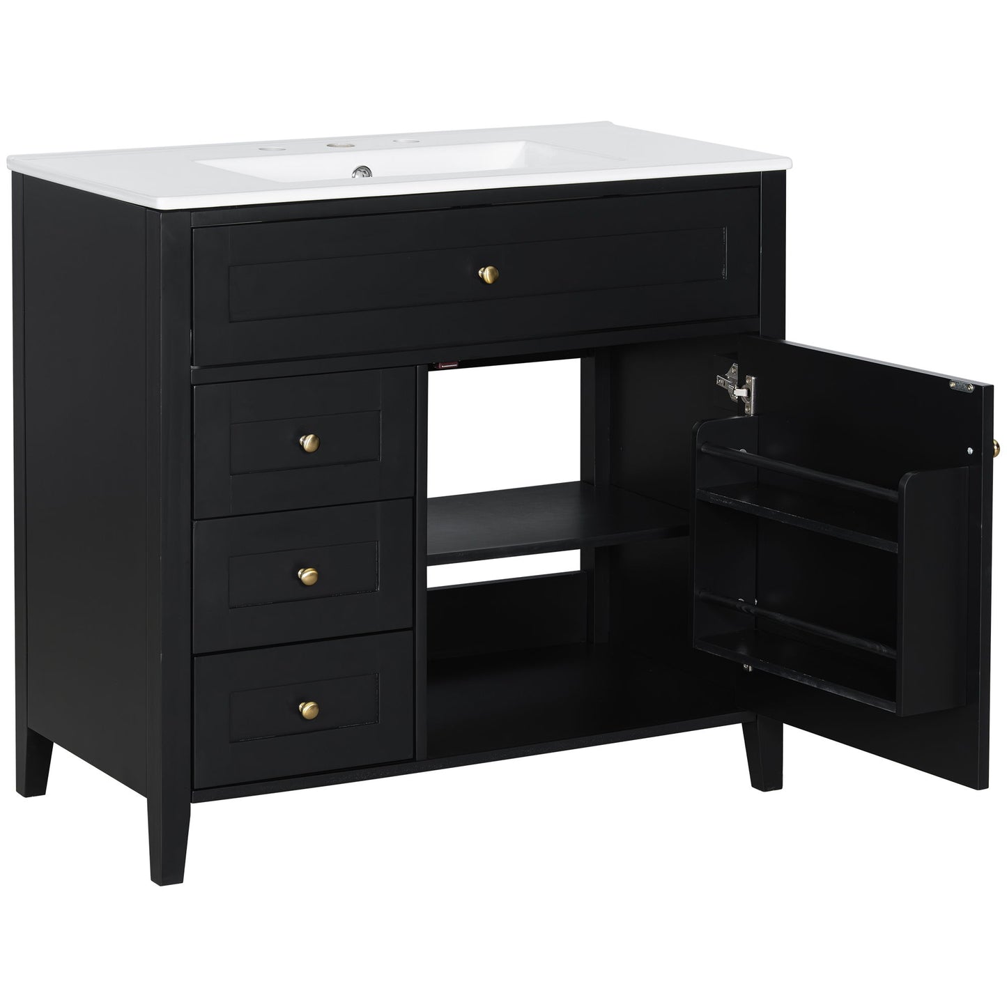 Bathroom Vanity With Sink, 3 Drawers & Cabinet With Adjustable Shelves