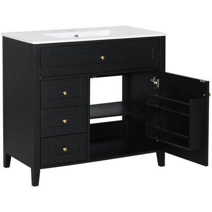 Bathroom Vanity With Sink, 3 Drawers & Cabinet With Adjustable Shelves