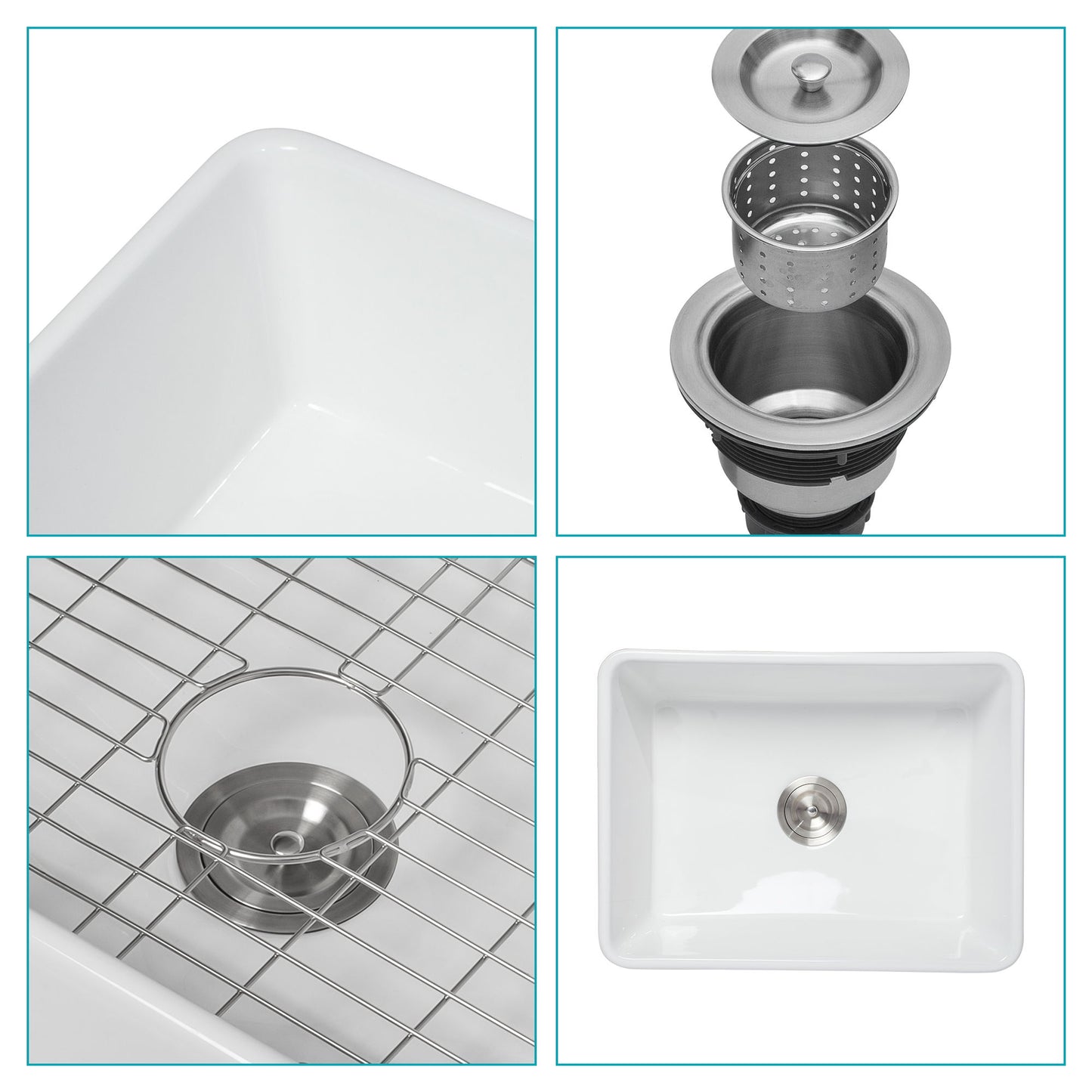 Apron Front Reversible Single Bowl Kitchen Sink & Grid And Strainer