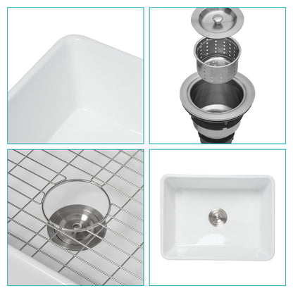 Apron Front Reversible Single Bowl Kitchen Sink & Grid And Strainer