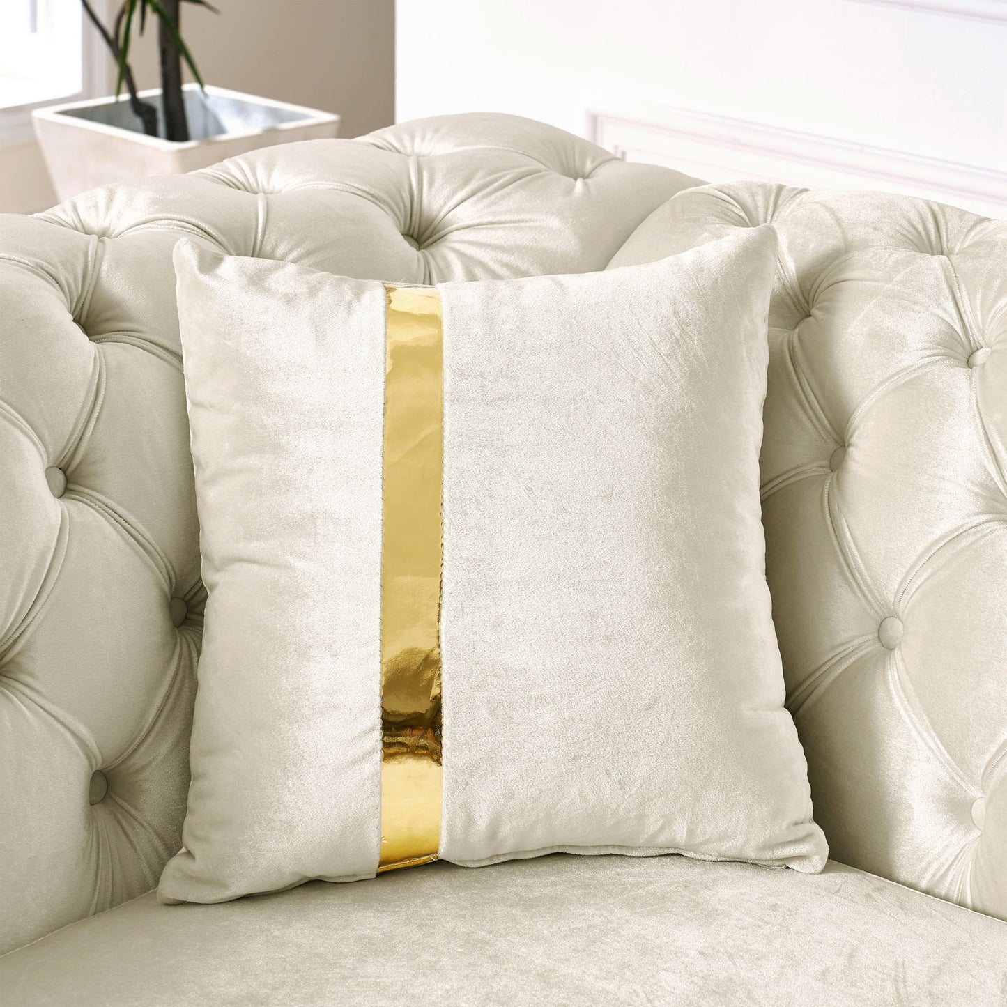 L Shaped Chesterfield Sectional Sofa With Stainless Steel Accents