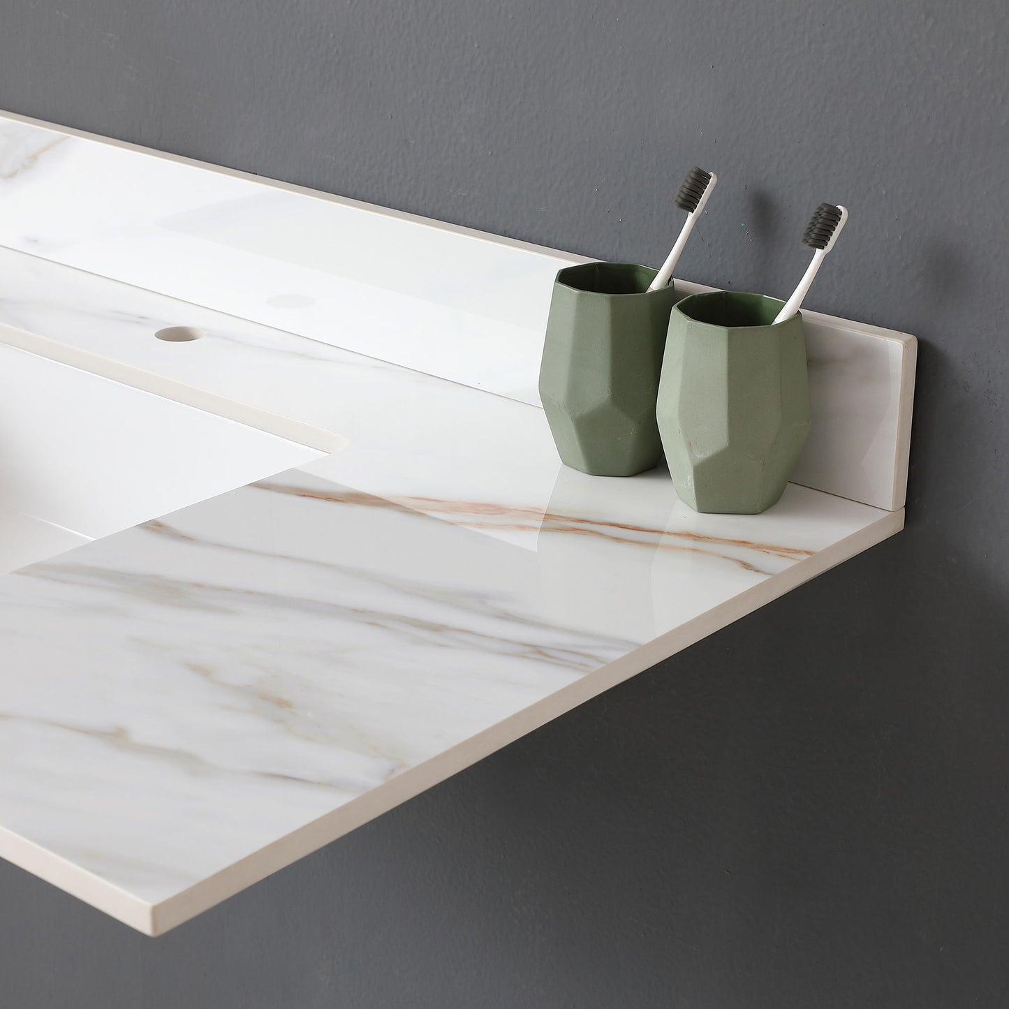 Elegant Vanity Top With Undermount Sink And Backsplash, Sintered Stone