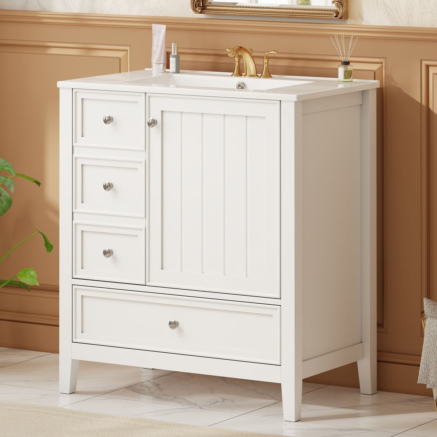 Modern Bathroom Vanity With Sink, 1 Cabinet & 3 Drawers