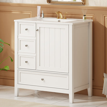 Modern Bathroom Vanity With Sink, 1 Cabinet & 3 Drawers