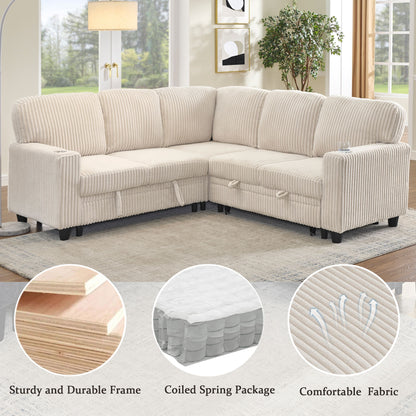 L-Shaped Sofa With Pull Out Sofa Bed With USB