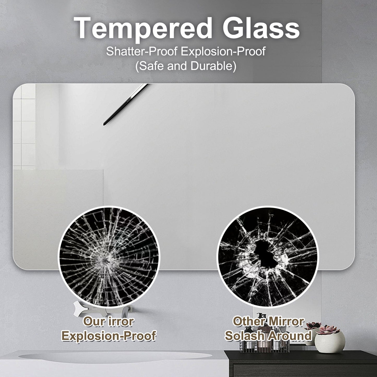Bathroom Vanity Mirror, Wall-Mounted Mirror For Bathroom Anti-Fog, Waterproof