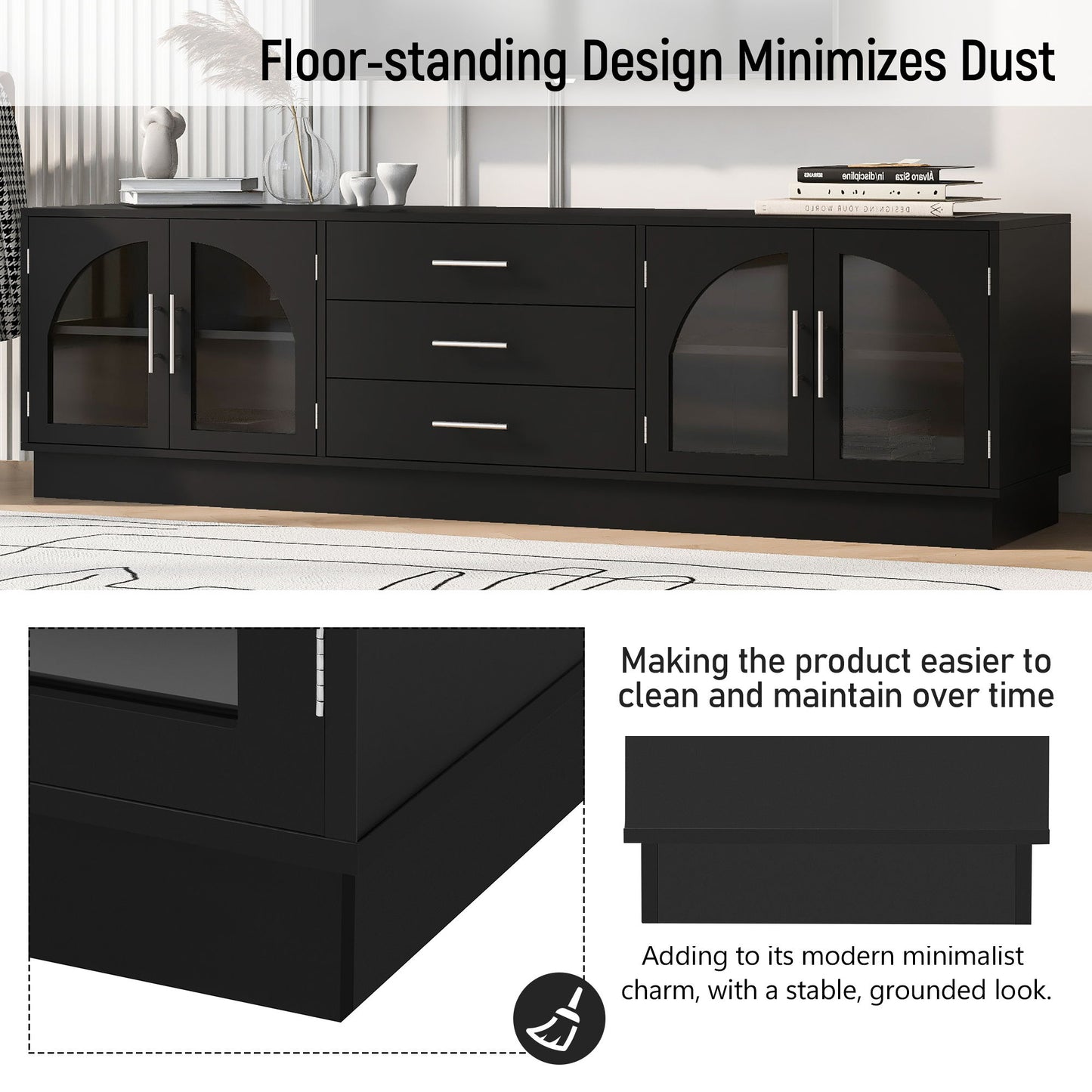 Modern Minimalist TV Stand, Entertainment Center Media Console Cabinet With Adjustable Shelves For Living Room