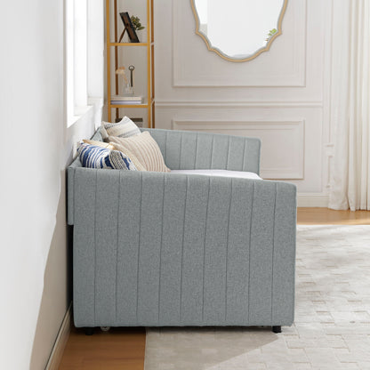 Upholstered Daybed With Trundle With Vertical Stripes
