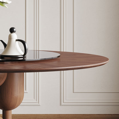 Round Dining Table With Lazy Susan For Living Room - Walnut