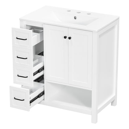 Bathroom Vanity With Sink Top, Bathroom Vanity Cabinet With 2 Doors And 2 Drawers, Open Shelf
