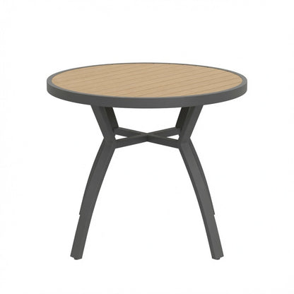 Outdoor Round Patio Table With Slatted Top - Gray