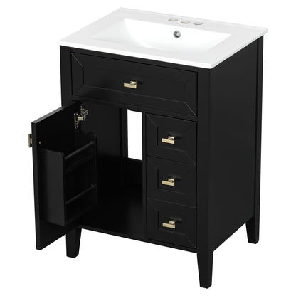 Bathroom Vanity With Sink, 3 Drawers & Cabinet With 2 Tier Door Storage Rack, Soft Close Doors & Drawers